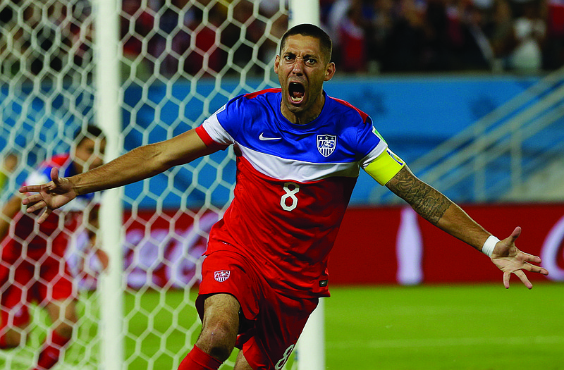 Clint Dempsey celebrates after scoring the opening goal during Monday's group G World Cup  match between Ghana and the United States at the Arena das Dunas in Natal, Brazil.
