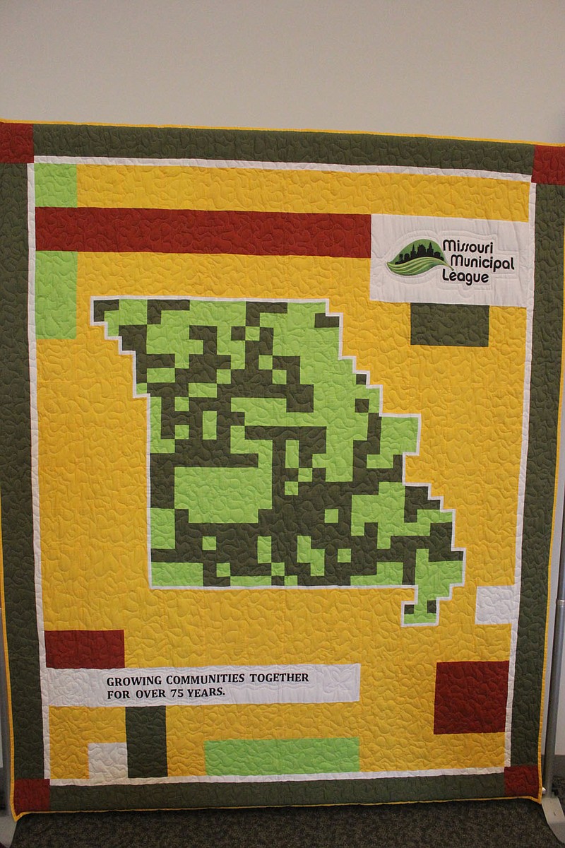 The Missouri Municipal League quilt is currently on display at Fulton City Hall.