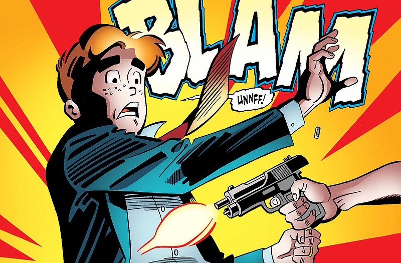 This photo provided by Archie Comics shows Archie in his final moments of life in a scene from the comic book, "Life with Archie," issue 36. Archie Andrews will die taking a bullet for his gay best friend. 