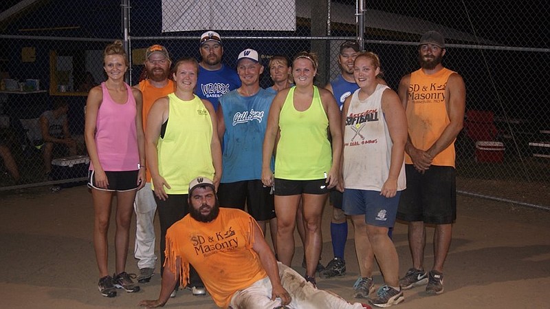 At the Kate Stokes Tournament first place place was awarded to Allan's team. Team members are front row, Allan Green; Middle row, Amber Duncan, Amanda Smith, Obie Wolf, Krista Duncan and Heather Green; back row, Jeremy Smith, Coach, Melissa Wolf, John and Derek Duncan.