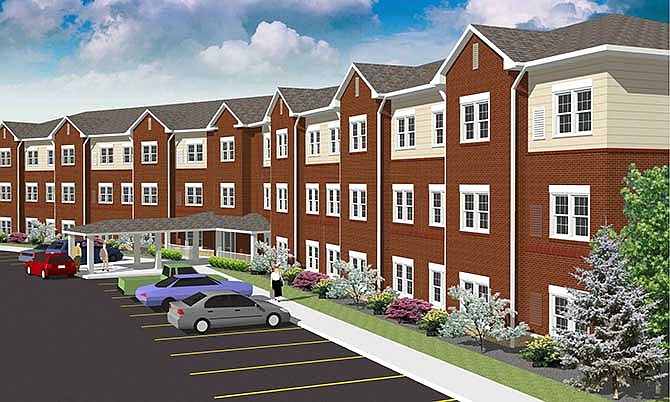 The proposed three-story, 44-unit Fish Haven Estates depicted in this architect's image would offer affordable housing for adults ages 62 and older at Lake Ozark, Mo. (Courtesy of Wallace Architects)