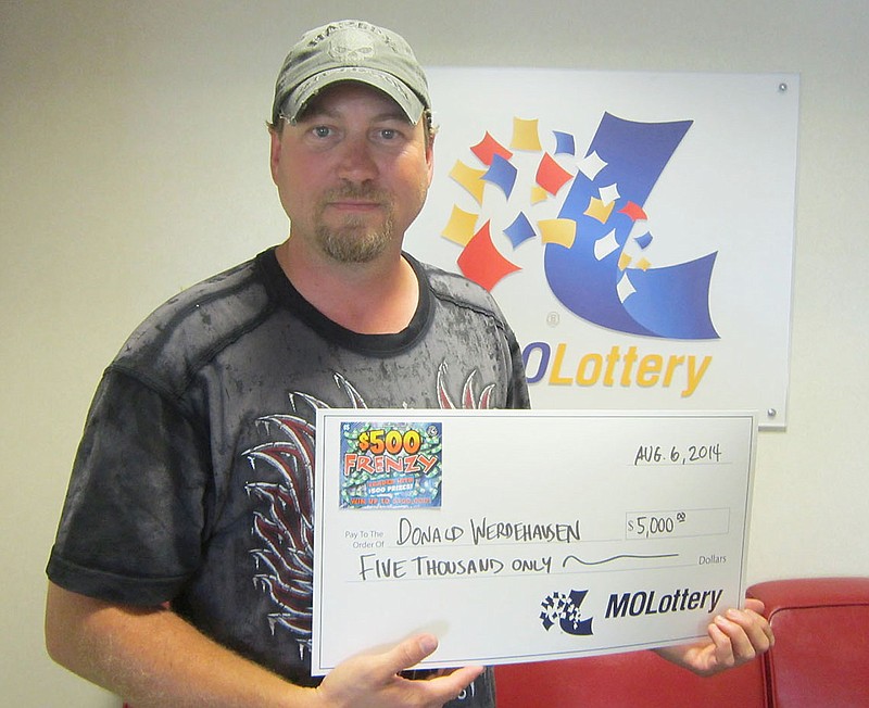 Don Werdehausen of New Bloomfield recently won $5,000 on a "$500 Frenzy" ticket he bought at a gas station in Jefferson City. Werdehausen, a regular Scratchers player, said he likely will use the money to help pay for his daughter's wedding.