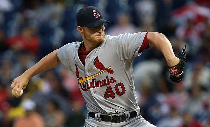 St Louis Cardinals pitcher Shelby Miller throws in the first inning of a baseball game against the Philadelphia Phillies, Saturday, Aug. 23, 2014, in Philadelphia.
