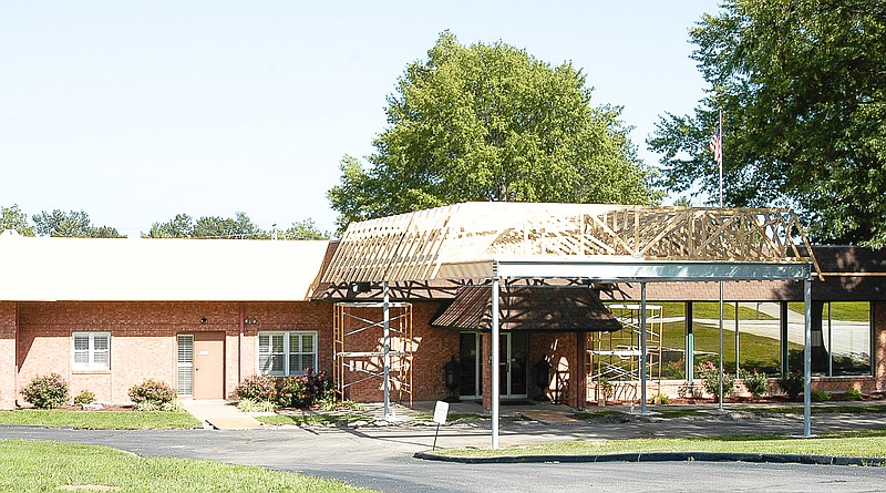 The new canopy being constructed as part of the remodeling at California Care Center on Highway 87, south, will provide the main entrance some protection from the weather when completed. The canopy is the most visible of the work being done at the facility, but considerable interior work is being done.