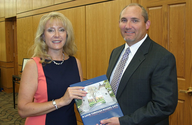 Dr. Tina Dalrymple from Columbia College poses with Brian Mitchell, Jefferson City Public Schools superintendent.