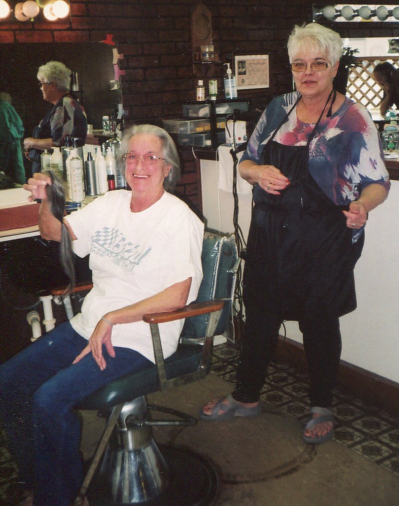 Betty Zimmerman with Martreta Battles, from Darrell and Co. Hairstyling, who cut Zimmerman's hair.