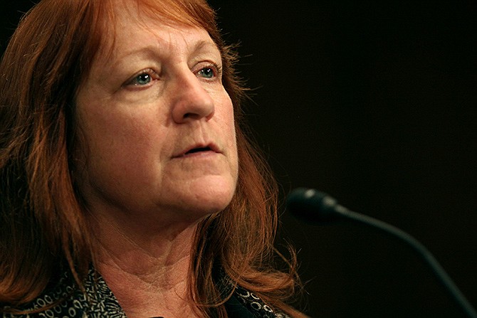 Rosemary Anderson of Watsonville, California, testifies on Capitol Hill in Washington, Wednesday before the Senate Aging Committee hearing to examine Older Americans and student loan debt. After struggling with divorce, health problems and an underwater home mortgage, the 57-year-old anticipates there could come a day when her Social Security benefits will be docked to make the payments. 