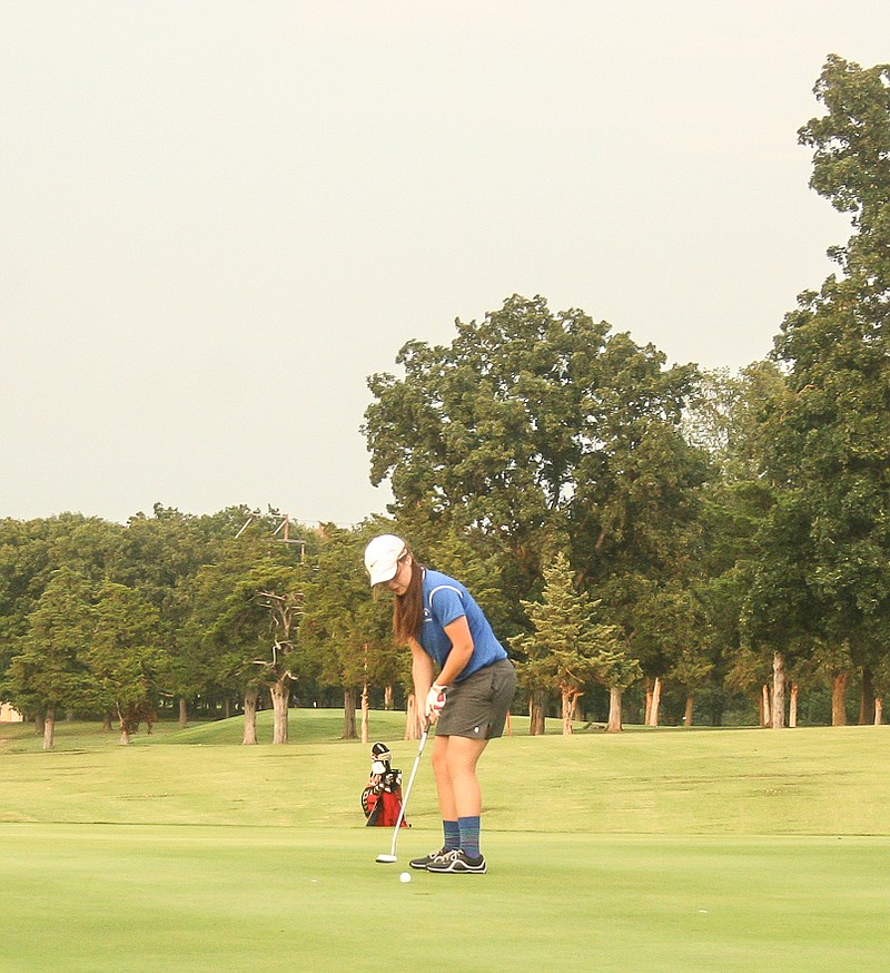 Golfing at the California Quad Sept. 9 is senior Rylee Glenn at Hole #9. California finished in second place with 196. 