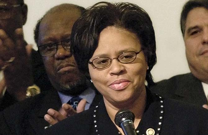 Then state Sen. Maida Coleman, a Democrat from St. Louis, is shown speaking to a crowd in this Nov. 29, 2005, file photo. Coleman and former St. Louis City Municipal Judge Marvin Teer were selected Thursday, Sept. 18, 2014, by Missouri Gov. Jay Nixon to head a new state agency aimed at helping low-income and minority families.