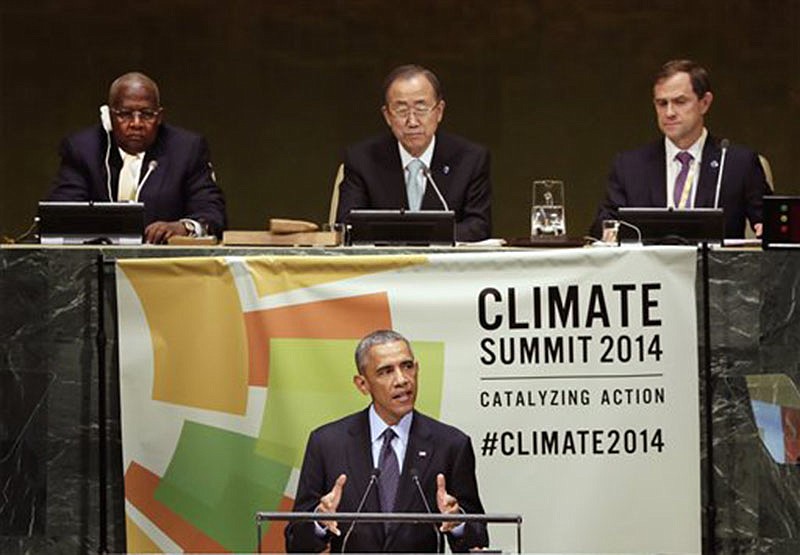 President Barack Obama addresses the Climate Summit, Tuesday at United Nations headquarters.