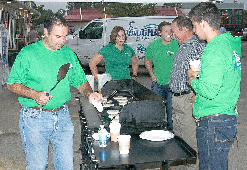 Sen. Mike Kehoe, 6th District, cooks a batch of pancakes for the local citizens who turned out for the Pancake and Sausage Breakfast held early Wednesday, Sept. 17, at Luke's Pit Stop on Business 50 West. Kehoe said he starts cooking the sausage at 4 a.m., then makes the pancakes as they are served from 7 to 8:30 a.m.