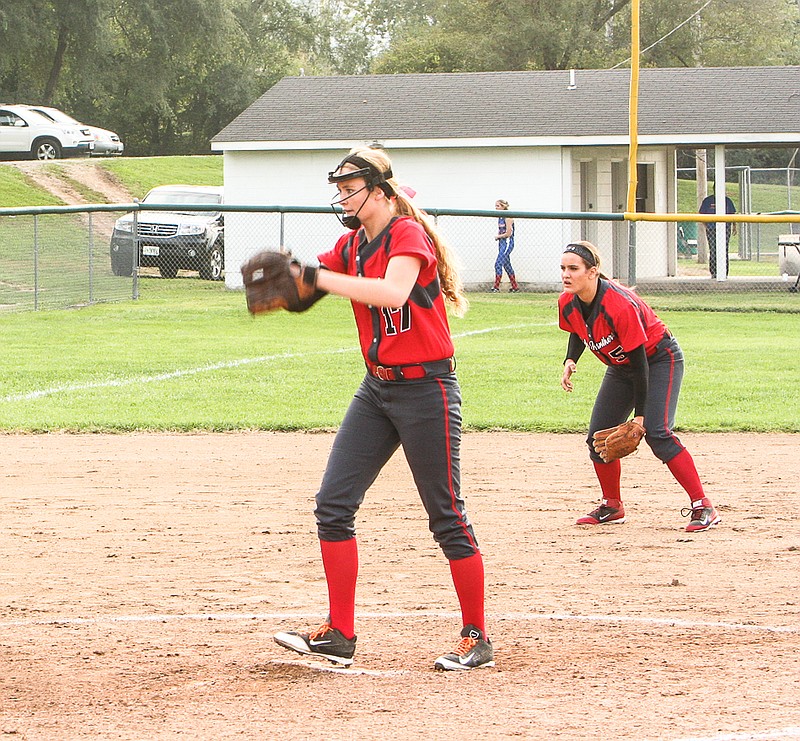 Makayla Zey releases a pitch in the third inning of the varsity game at California Thursday night.