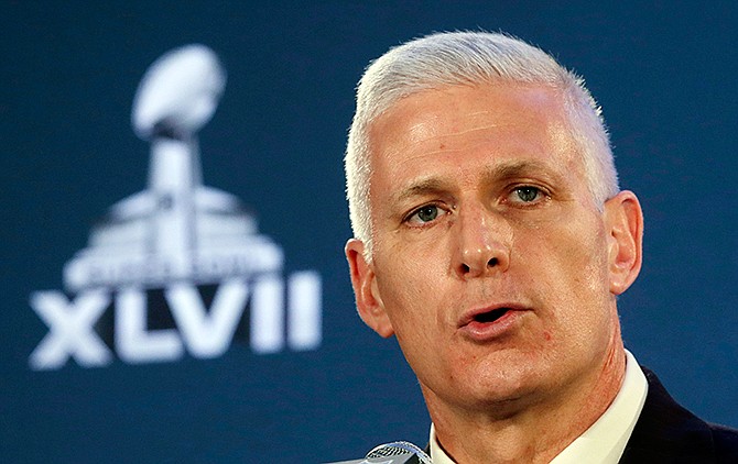 In this Jan. 30, 2013, file photo, Jeffery Miller, NFL vice president of security, speaks during a news conference in New Orleans, regarding security for NFL football's Super Bowl XLVII. The video of Ray Rice punching his fiancee inside a casino elevator was sent to NFL headquarters to the attention of Miller in April 2014, a law enforcement official says. The NFL has repeatedly said no one with the league saw the violent images until TMZ Sports released the video earlier this month. Miller said Thursday, Sept. 25, 2014, through an NFL spokesman that he never received the video.