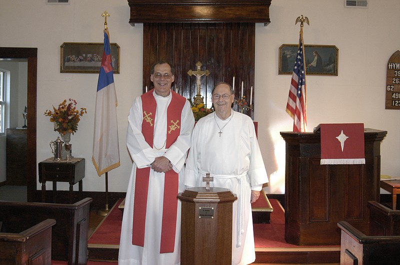 At the celebration of the 25th anniversary of the reopening of Immanuel Lutheran Church, Jamestown, Dr. Peter Kurowski, pastor of St. Paul's, California, left, served as guest speaker, as Immanuel Pastor Luther Herman officiated at the service.