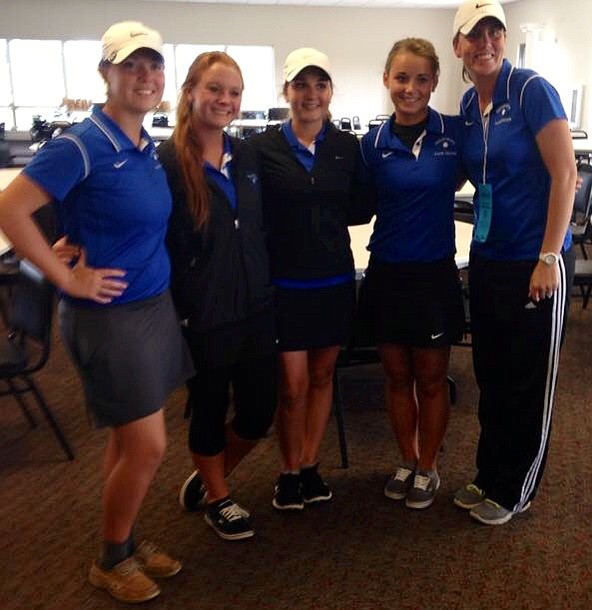 The Lady Pinto Golf Team finished third in Class 1 District 2 Golf Sectionals Monday and will be moving on to the State Golf Championship next week. Team members are, from left to right, Rylee Glenn, Haley Goans, Sophie Brant, Renee Roberts and Coach Ashley Atteberry.