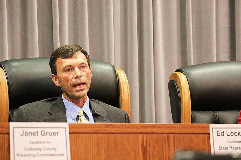 Ed Lockwood, Democratic candidate for Missouri's 43rd District, responds to a question at a candidate forum Thursday in Fulton City Hall.