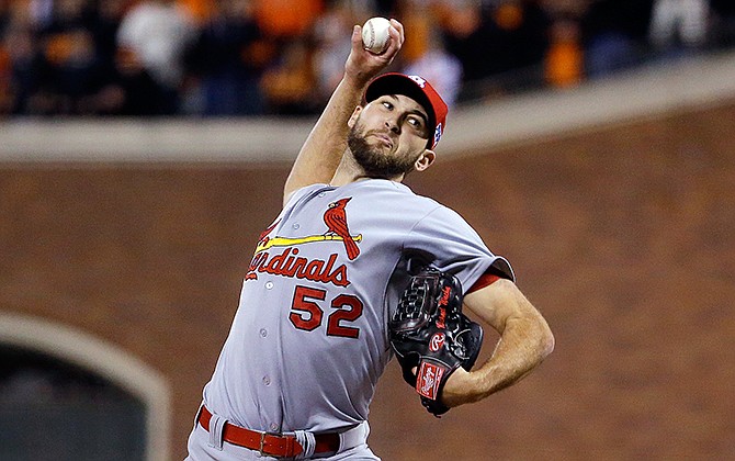 St. Louis Cardinals' Michael Wacha throws during the ninth inning of Game 5 of the National League baseball championship series against the San Francisco Giants Thursday, Oct. 16, 2014, in San Francisco.