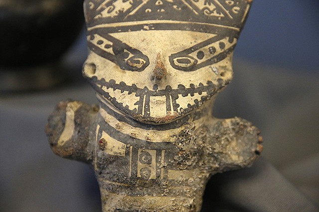 In this Tuesday photo, one of dozens of rare artifacts soon to be on their way back to Peru is pictured after being seized in the United States during investigations into the smuggling of cultural relics.