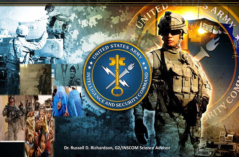 This image shows the cover sheet of a slide presentation prepared by Russell Richardson, who at the time was the science adviser to the Army Intelligence and Security Command, describing his vision for a cloud computing component for the Armys intelligence fusion program. 