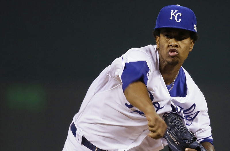 Royals starter Yordano Ventura throws to the plate during Game 2 against the Giants last Wednesday at Kauffman Stadium.