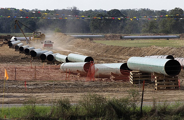 Large sections of pipe are shown in Sumner, Texas. Republicans are counting on a swift vote in early 2015 on building the Keystone XL pipeline to carry oil from Canada to the U.S. Gulf Coast now that Republicans clearly have the numbers in the Senate.
