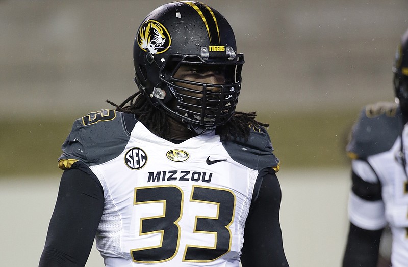 Markus Golden of Missouri warms up prior to Saturday night's game against Texas A&M in College Station, Texas.