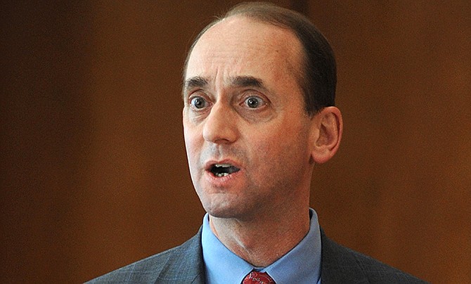 In this Feb. 10, 2011 file photo Missouri Republican Auditor Tom Schweich speaks in Jefferson City. Schweich died Thursday of a self-inflicted gunshot wound, a staff member told The Associated Press.