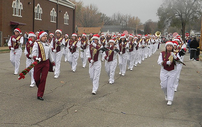 The Eldon Marching Band was one ot two bands participating in the holiday parade Saturday in Eldon, Mo.
