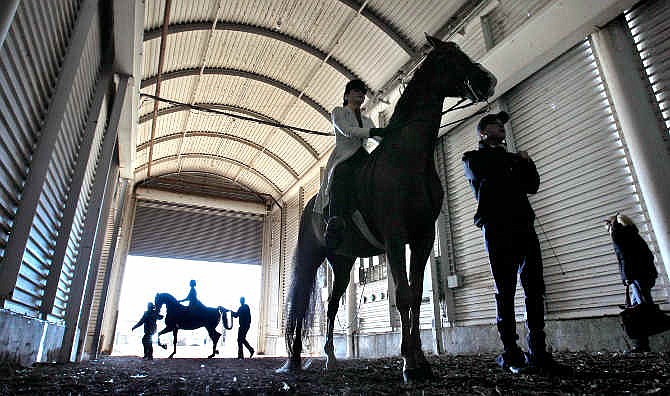  In this Wednesday, Nov. 13, 2013 file photo, Jozee Johnson of West Virginia waits to enter Kemper Arena during the United Professional Horseman's Association National Championship in Kansas City, Mo. A developer withdrew plans to renovate Kemper Arena after the American Royal Association threatened a lawsuit, a letter obtained this week by The Kansas City Star shows.