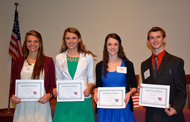 Four high school juniors headed to Washington, D.C., as part of the Co-Mo Youth Tour delegation are Claudia Schmitz, Warsaw High School; John Wolf, Tipton High School; Lindsey Morris, California High School; and Taylor Ellebracht, Boonville High School.