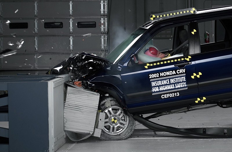 This file photo provided by the Insurance Institute for Highway Safety shows a crash test of a 2002 Honda CR-V, one of the models subject to a recall to repair faulty air bags.
