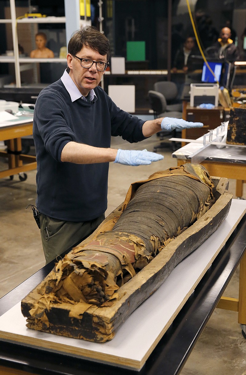 P.J. Brown, Regenstein Conservator at the Field Museum in Chicago, describes the conservation process that will be given to the coffin and mummified body of Minirdis, a 14-year-old Egyptian boy who was the son of a priest. Brown says they have to fix his burial mask, shroud, reconnect his detached feet, and do work to shore up the coffin and mummy so they can withstand travel. 