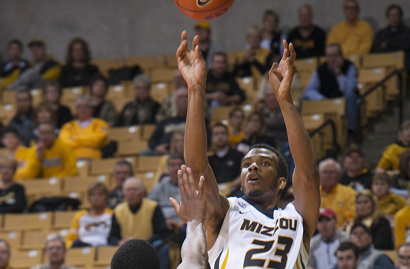 Jakeenan Gant of Missouri shoots during Saturday afternoon's game at Mizzou Arena.