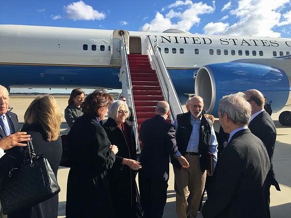 This handout photo from the Twitter account of Sen. Jeff Flake, R-Ariz. shows Alan Gross arriving at Andrews Air Force Base, Maryland on Wednesday. The US and Cuba have agreed to re-establish diplomatic relations and open economic and travel ties, marking a historic shift in U.S. policy toward the communist island.