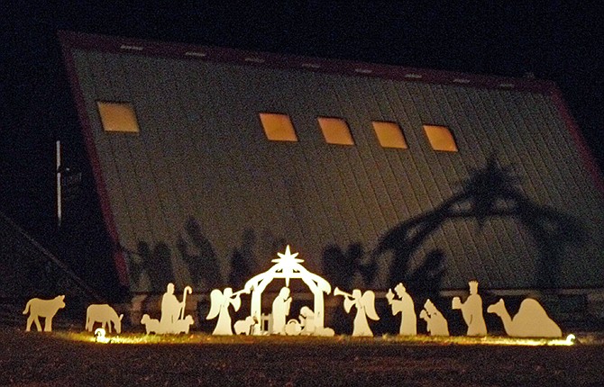 Shown above is the lighted nativity scene on display at the Bethany Lutheran Church in Eldon, Mo.
