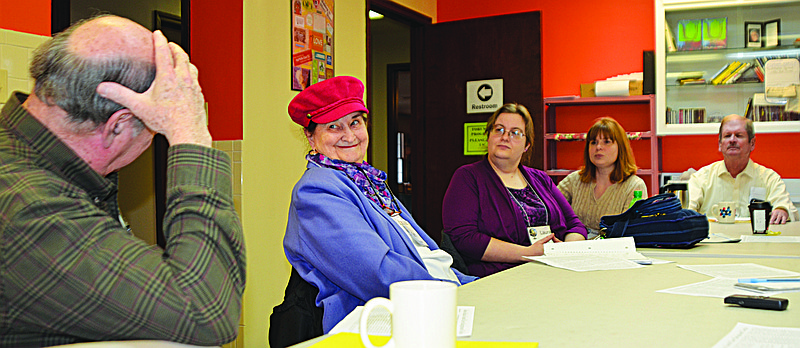 From left, Jim Davis, Betty Cooper, Laura Gilkey and Rebecca Lax were among those who participated in a Sunday panel discussion at Unitarian Universalist Fellowship about a Wall Street Journal editorial headlined "Jobless Blacks Should Cheer Background Checks."
