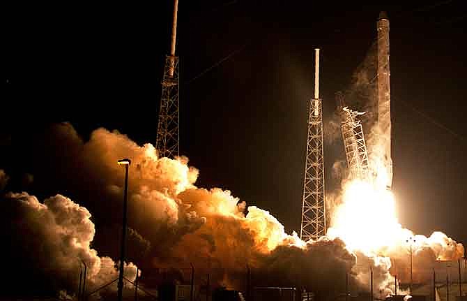 The Falcon 9 SpaceX rocket lifts off from Space Launch Complex 40 at the Cape Canaveral Air Force Station in Cape Canaveral, Fla., Saturday, Jan. 10, 2015. SpaceX is on a resupply mission to the International Space Station. 