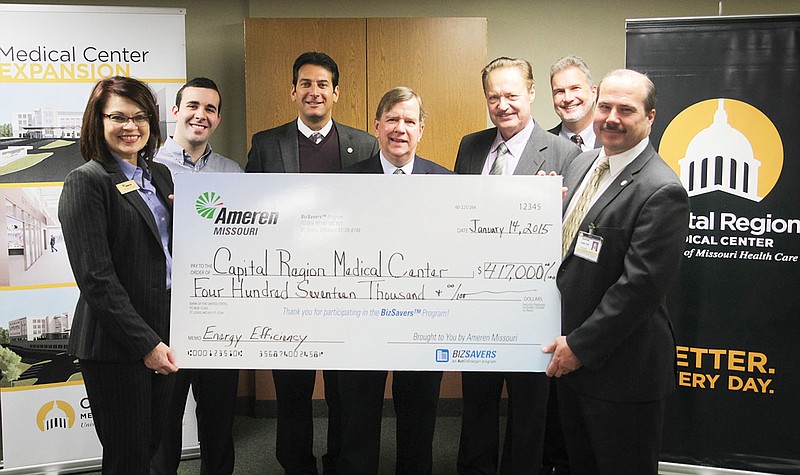 Ameren Missouri presents Capital Region Medical Center with a check for $417,000. Ameren provides incentives to businesses who make energy efficiency improvements.