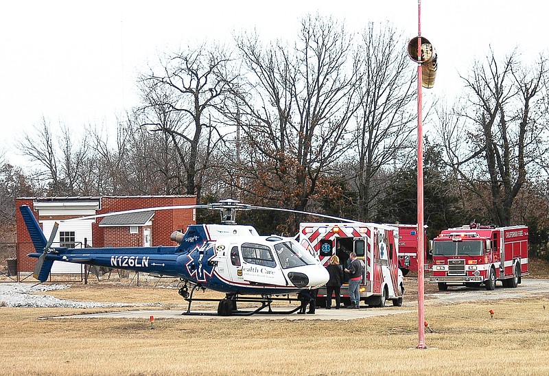 Medical staff transport the patient to the helicopter at the California Helipad Tuesday, Jan. 20 at 2 p.m.