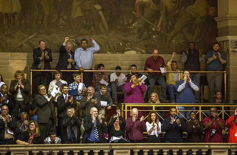 Automotive workers from around the state applaud as Nixon spoke personally to them, thanking them for their hard work and continued effort to keep increasing automotive production in the state of Missouri.