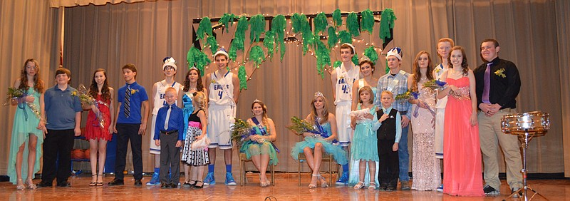 Jamestown Homecoming Court students are Kylie Wagner, Thaddius Branton, Madison Heiland, Damion Street, Retiring Prince Dakota Matthews, Braxton Turner, Retiring Princess Cara Scheperle, Margaret Heimericks, Prince Trenton Barbour, Princess Valerianna Gentzsch, Queen Regan Russell, King Wyatt Hunziker, Retiring Queen Emily Scheperle, Olivia Meisenheimer, Owen Gentzsch, Retiring King Andy Thompson, Haily Owens, Evan Knierim, Angela McNay and Austin Maslen.