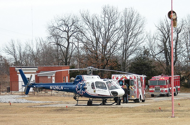 Flight for Life prepares to transport Gary Taylor to Missouri University Health Center following an shop accident Tuesday afternoon, Jan. 20.