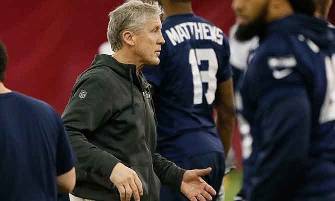 Seattle Seahawks' head coach Pete Carroll watches his team during a team practice for NFL Super Bowl XLIX football game, Friday, Jan. 30, 2015, in Tempe, Ariz. The Seahawks play the New England Patriots in Super Bowl XLIX on Sunday, Feb. 1, 2015.