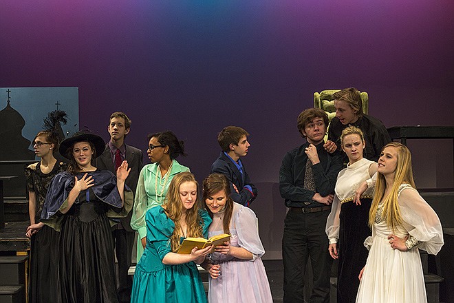 The full cast demonstrates their individual characters during a rehearsal for the upcoming production of "The Good Doctor," this year's Jefferson City High School spring play. The play will consist of a series of eight individual five-minute scenes.