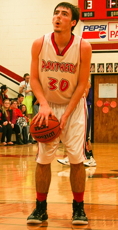 Prairie Home senior Kody Simmons gets ready to shoot a free throw in Friday night's Homecoming game against Otterville. Simmons had 30 points in his team's win.