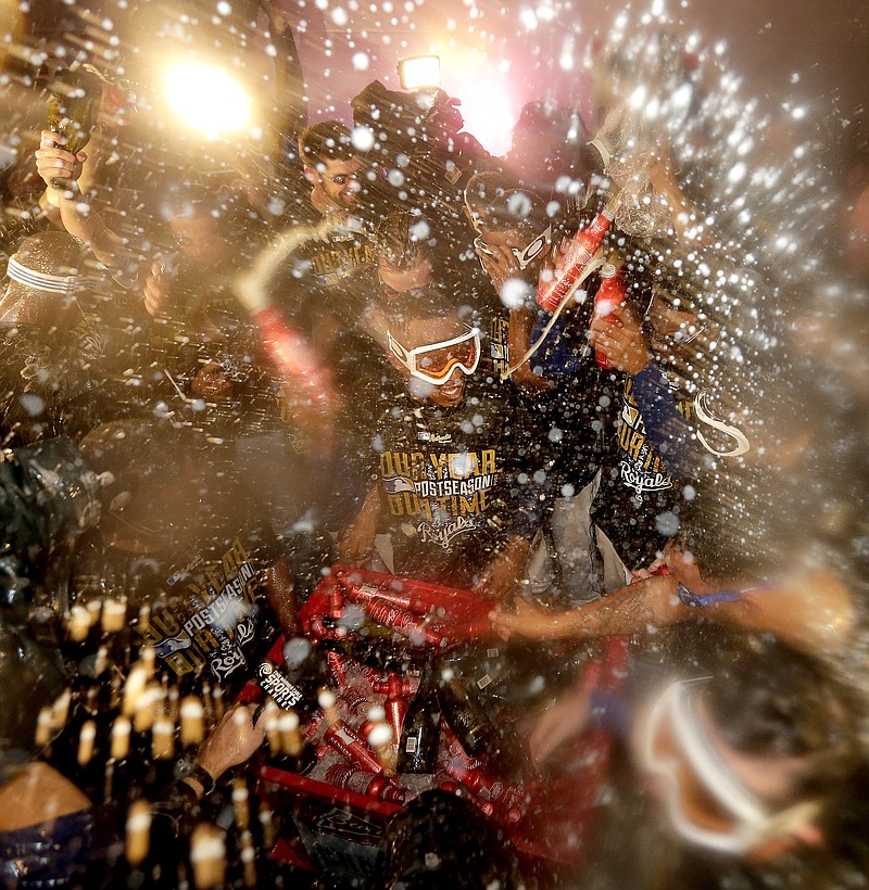 The Royals celebrate after sweeping the Angels in an American League Division Series last season.