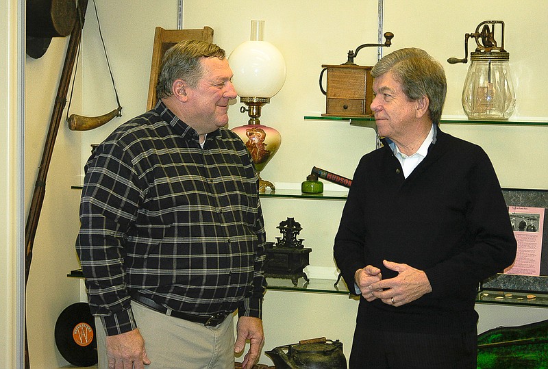John Clay, Clay Farm Supply, speaks with U.S. Sen. Roy Blunt about the Clay family's 199 year history in the Moniteau County area.