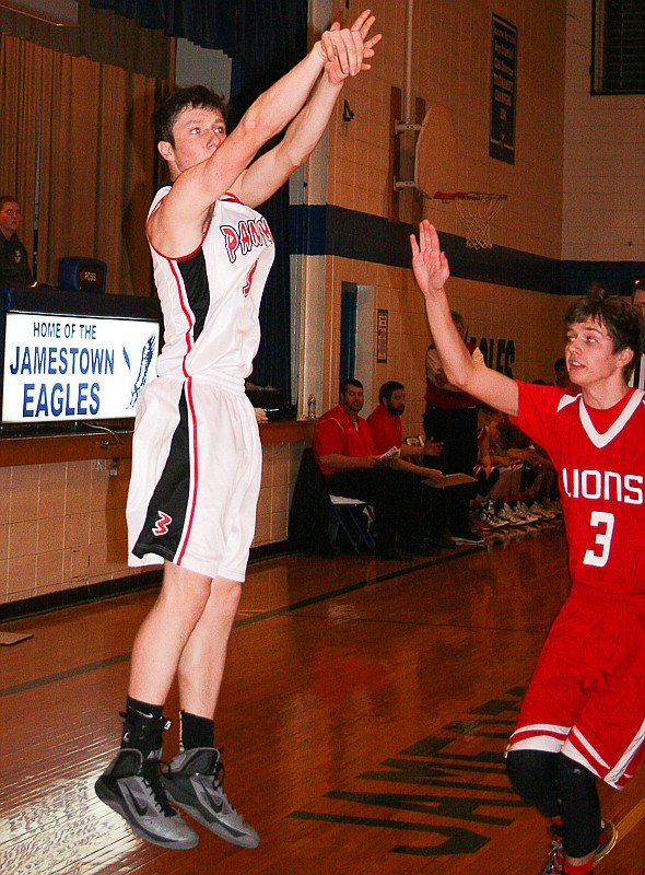 Prairie Home sophomore Ross Kendrick shoots a jumper against Tuscumbia in Saturday's Class 1, District 9 final at Jamestown. Tuscumbia was victorious, 56-40.