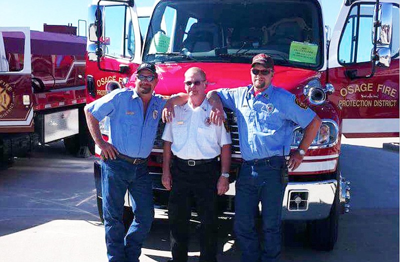 From left: Lt. Joe Braun, Chief Dennis Braun and Capt. Jimmy Braun. Chief Dennis Braun is in his 40th year at the Osage Fire Protection District where two of his three sons work with him.
