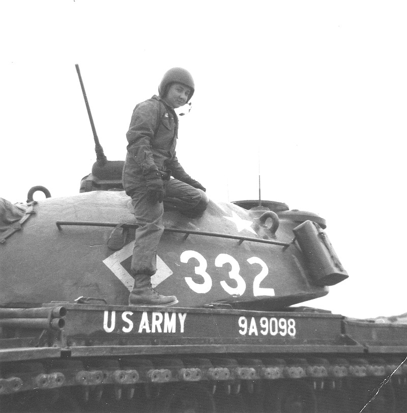 Dennis Smith is pictured on top of one of the M-48 Patton tanks he trained with while at Ft. Hood, Texas, in 1967.